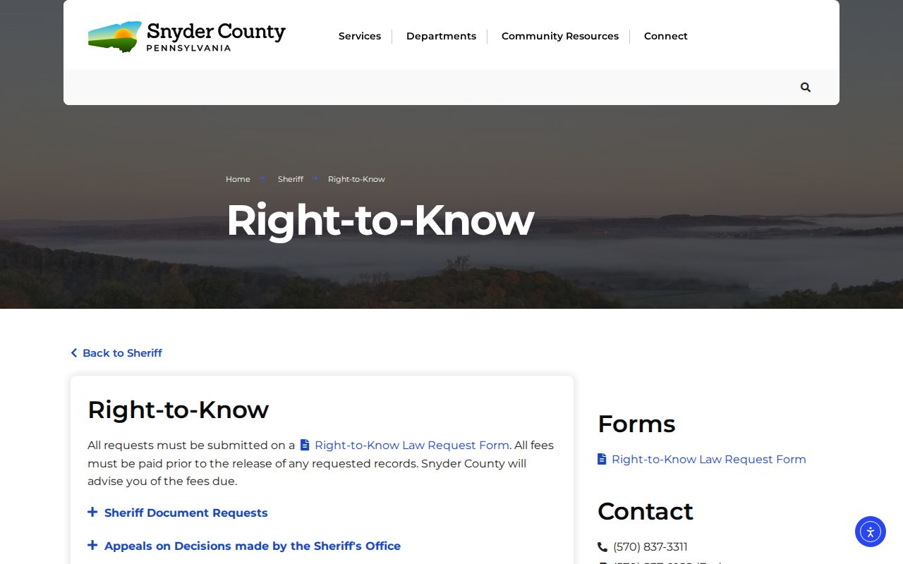 Snyder County arrest history sheriff records request instructions