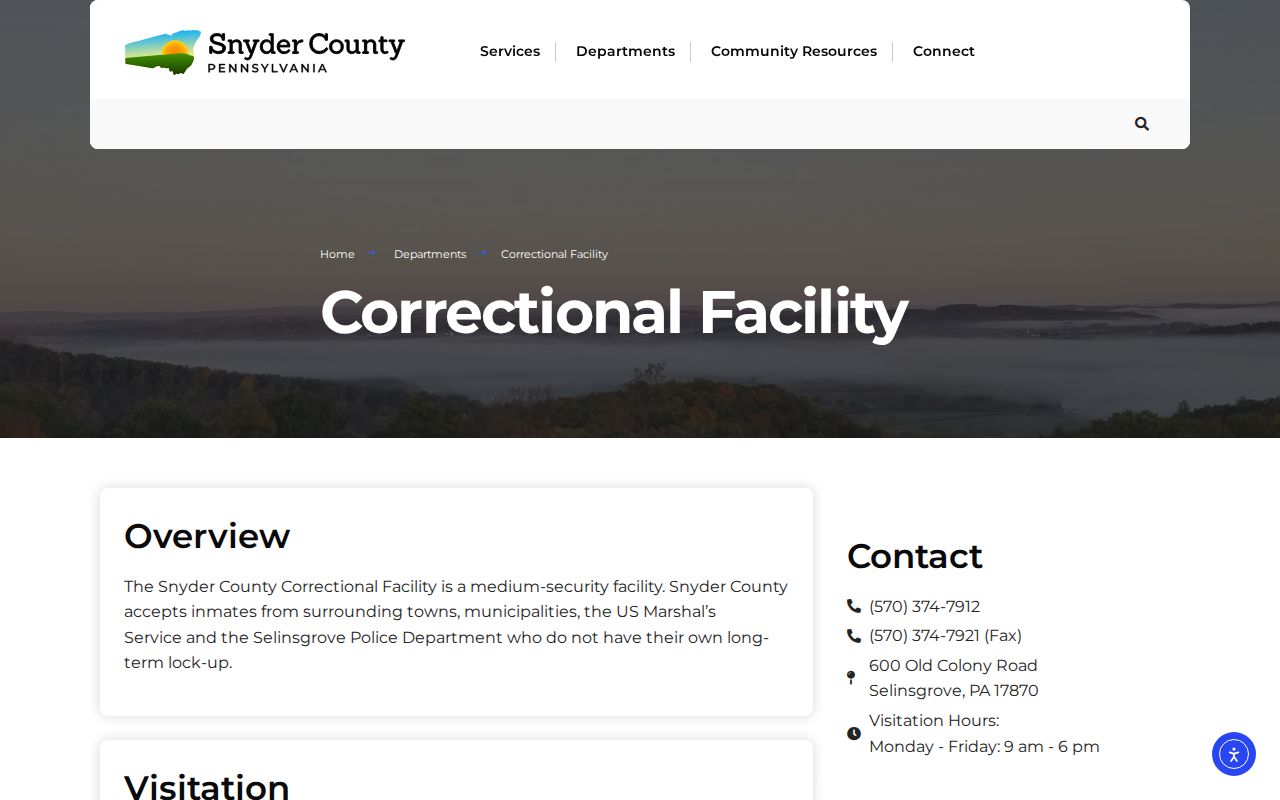 Snyder County arrest history correctional facility information