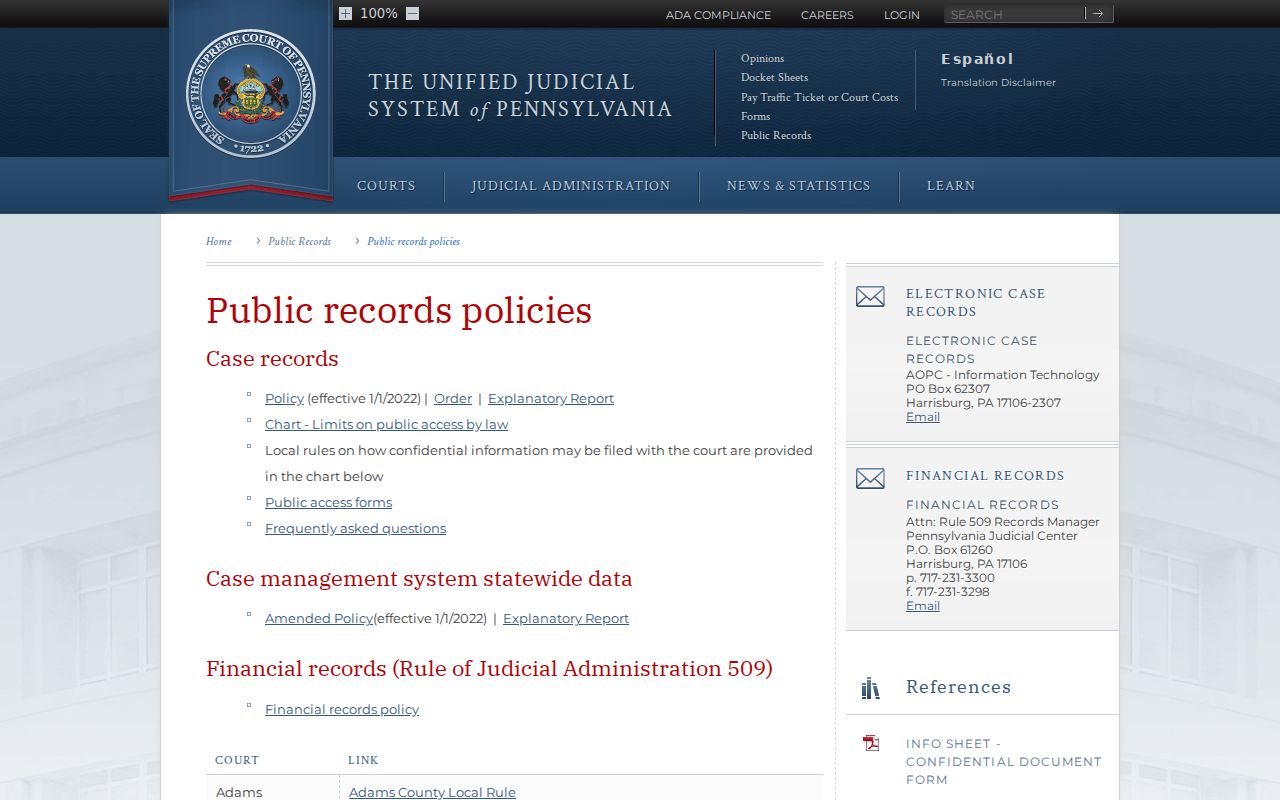 Snyder County criminal court case public access policy