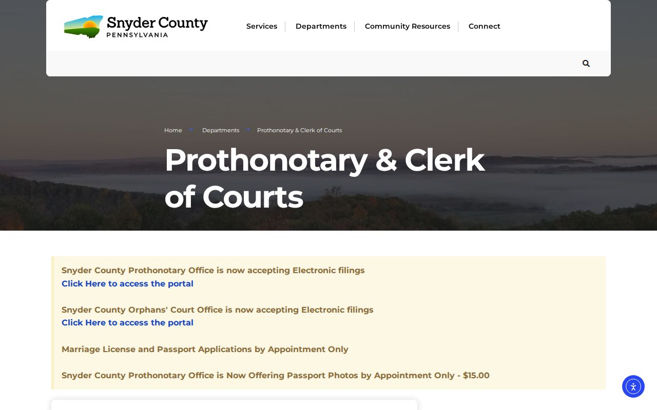 Snyder County criminal court case records clerk page