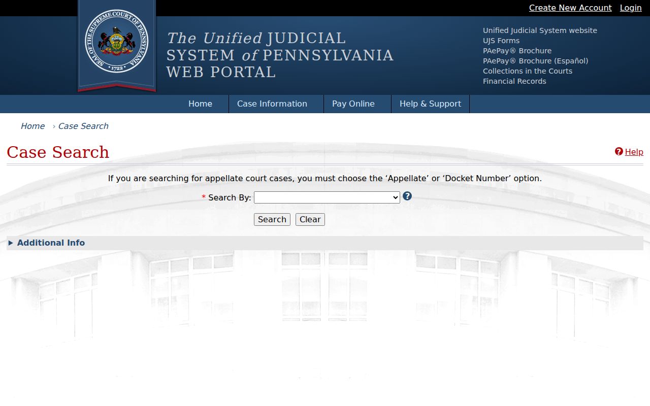 Snyder County criminal court case search on the UJS portal