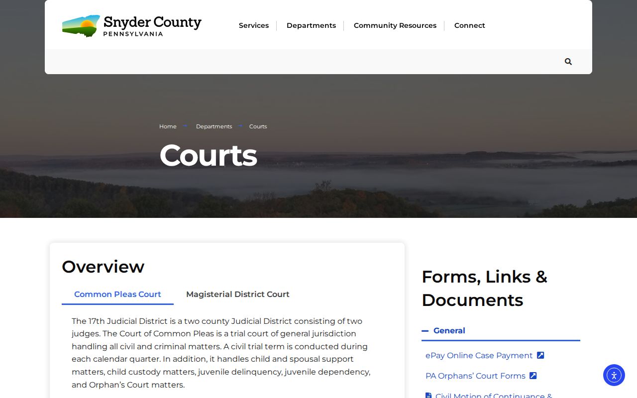 Snyder County criminal courts and Magisterial District Judge directory