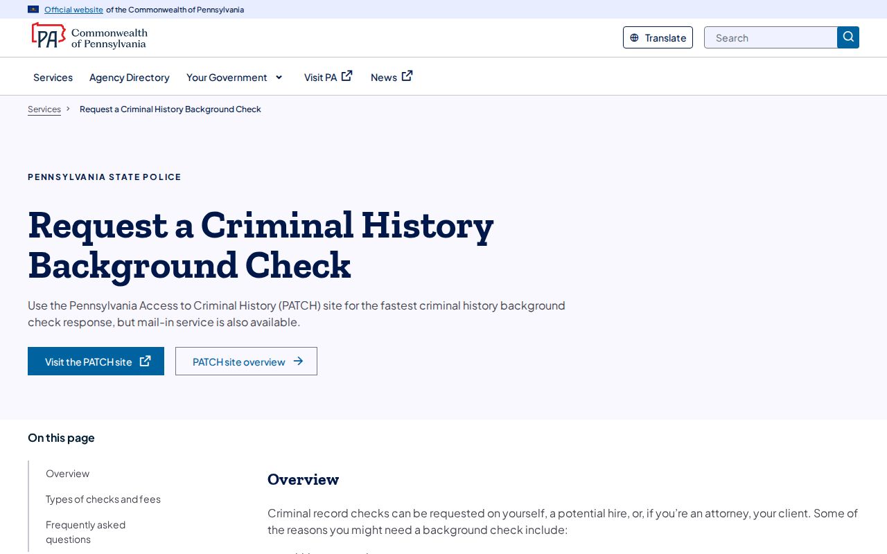 Pennsylvania State Police background checks for Snyder County criminal history