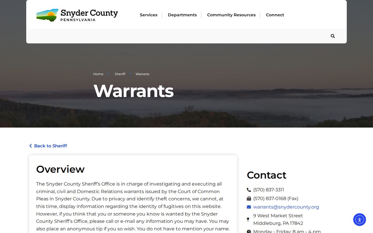 Snyder County Sheriff criminal warrant guidance