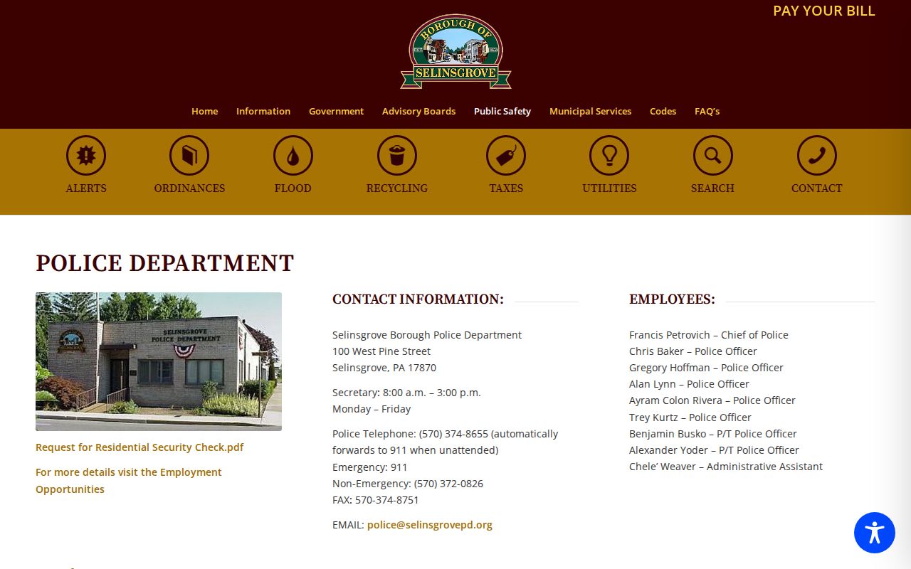 Selinsgrove criminal history records at the borough police department