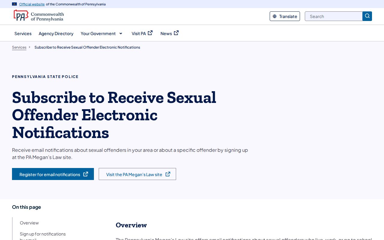 Snyder County sex offender electronic notification signup