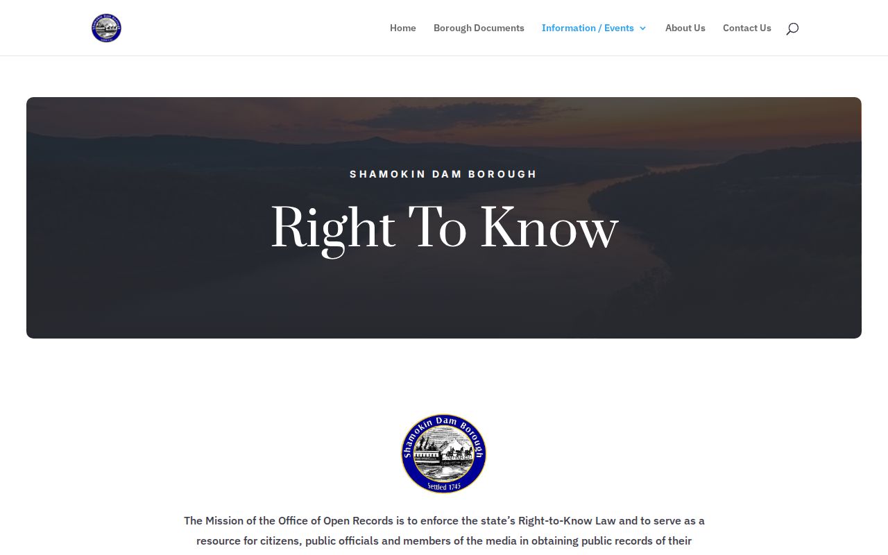 Shamokin Dam criminal records request page for police files